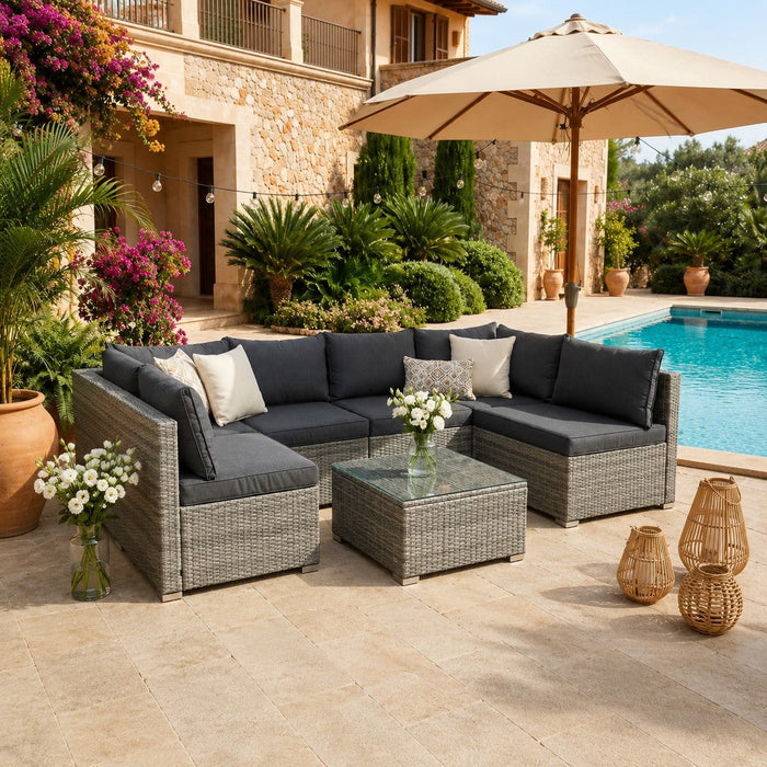 Cancun Modular 6 Seater Rattan Garden Lounge Set, Grey