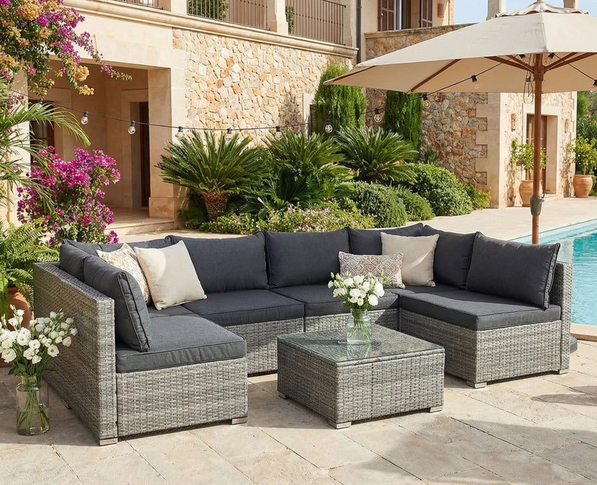 Cancun Modular 6 Seater Rattan Garden Lounge Set, Grey