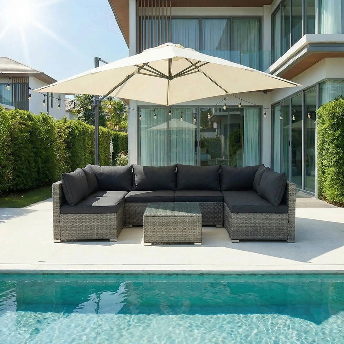 Cancun Modular 6 Seater Rattan Garden Lounge Set, Grey