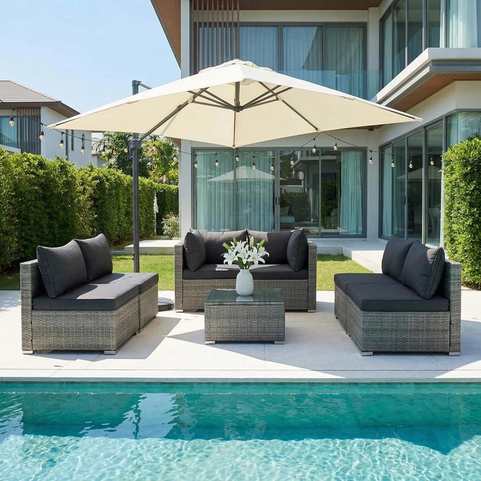 Cancun Modular 6 Seater Rattan Garden Lounge Set, Grey