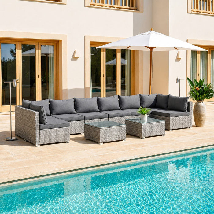Cancun Modular 8 Seater Rattan Garden Lounge Set, Grey