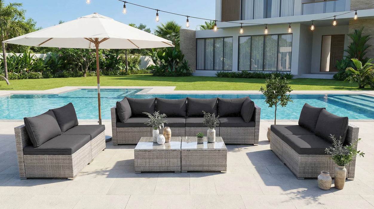 Cancun Modular 8 Seater Rattan Garden Lounge Set, Grey