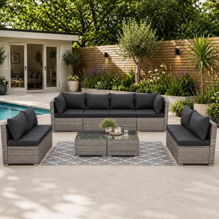 Cancun Modular 8 Seater Rattan Garden Lounge Set, Grey