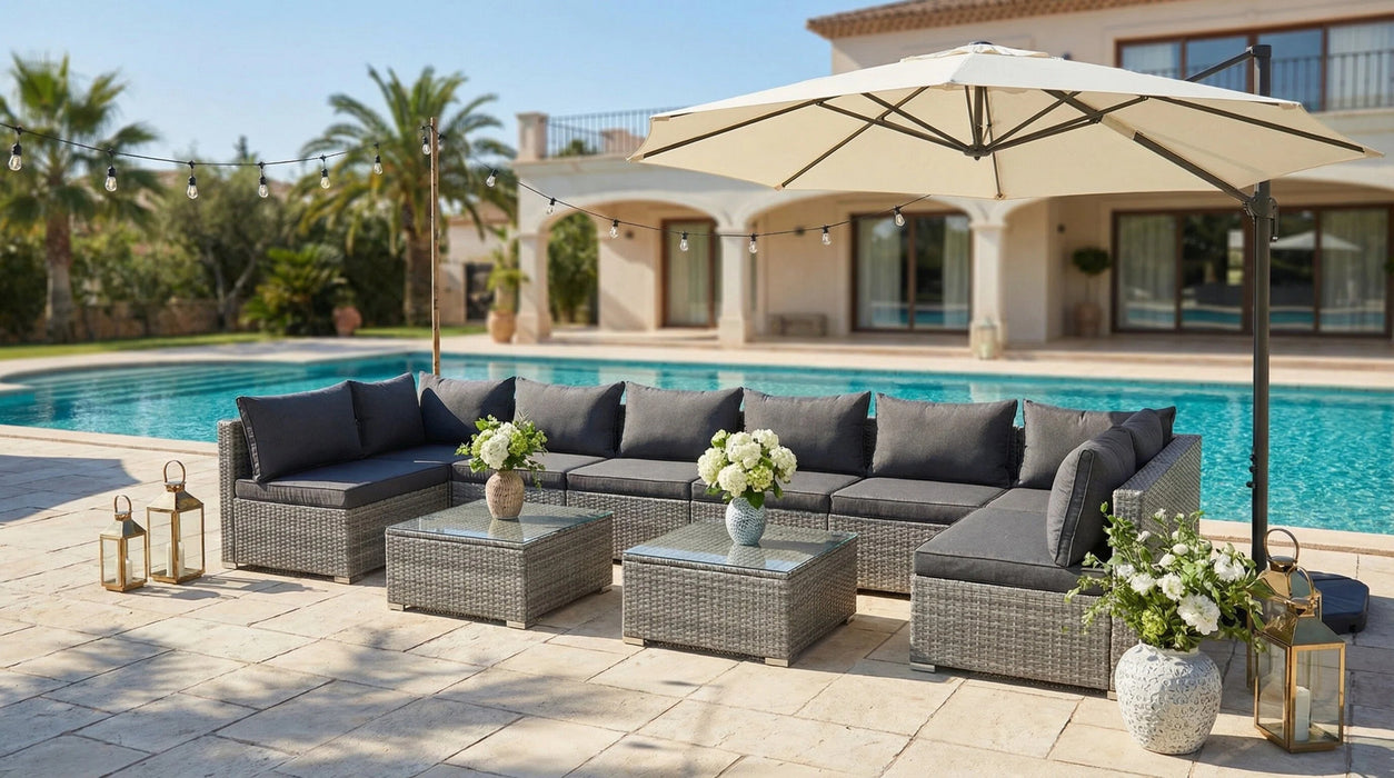 Cancun Modular 8 Seater Rattan Garden Lounge Set, Grey