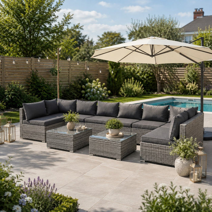 Cancun Modular 8 Seater Rattan Garden Lounge Set, Grey
