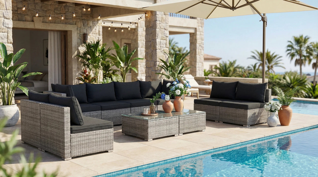 Cancun Modular 8 Seater Rattan Garden Lounge Set, Grey
