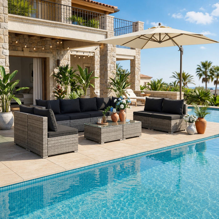 Cancun Modular 8 Seater Rattan Garden Lounge Set, Grey