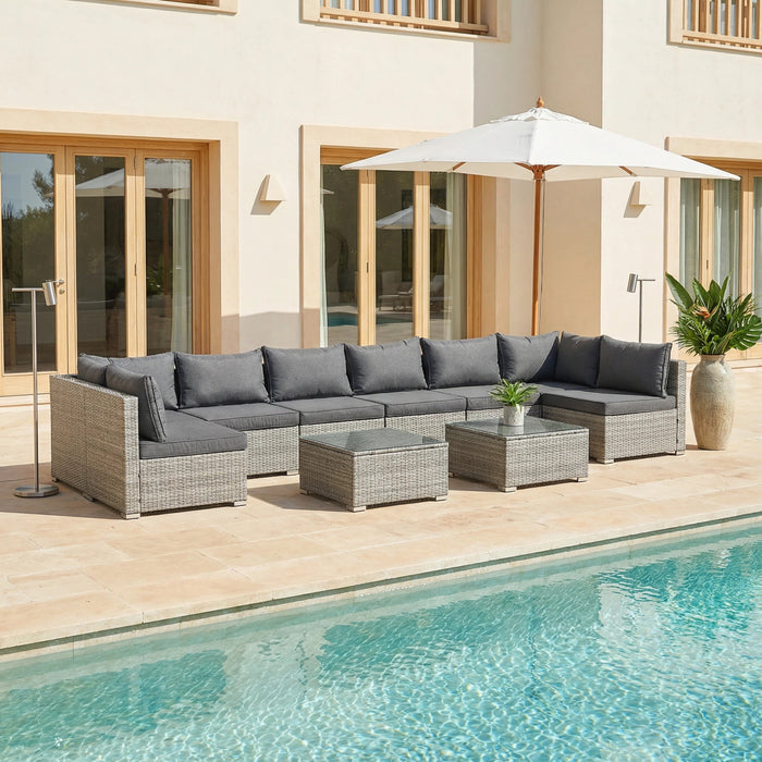 Cancun Modular 8 Seater Rattan Garden Lounge Set, Grey
