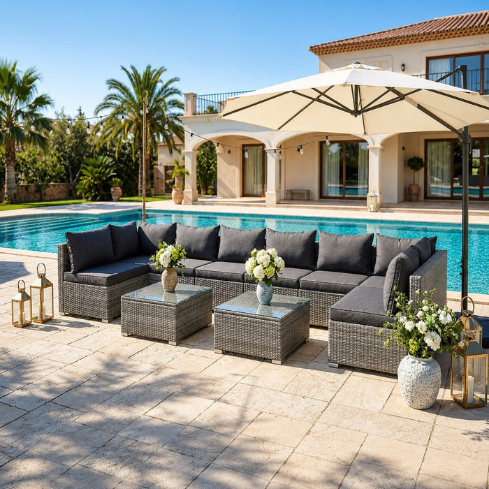 Cancun Modular 8 Seater Rattan Garden Lounge Set, Grey