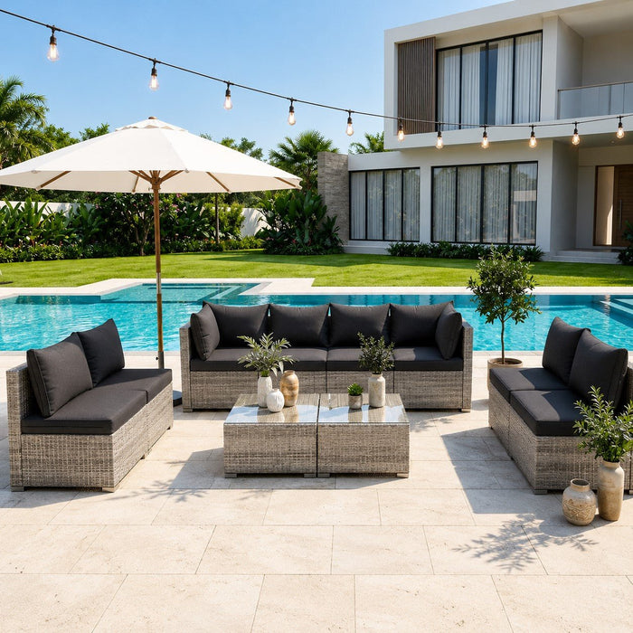 Cancun Modular 8 Seater Rattan Garden Lounge Set, Grey