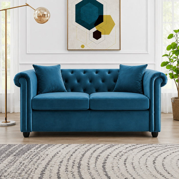 Ascot Chesterfield 2 Seater Sofa, Blue Velvet