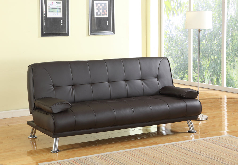 Montana Sofa Bed Faux Leather with Chrome Legs, Brown Faux Leather
