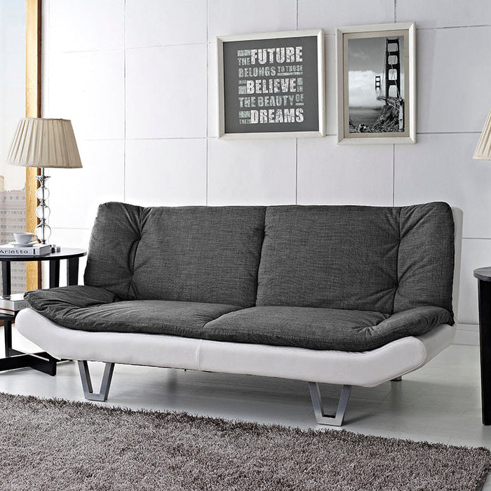 Hudson Fabric Sofa Bed, White Faux Leather Base With Charcoal Duo Contrast Topper