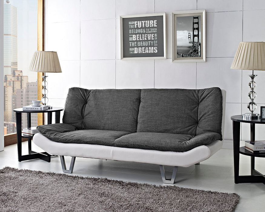Hudson 3 Seater Fabric Sofa Bed White Faux Leather Base With Charcoal Duo Contrast Topper