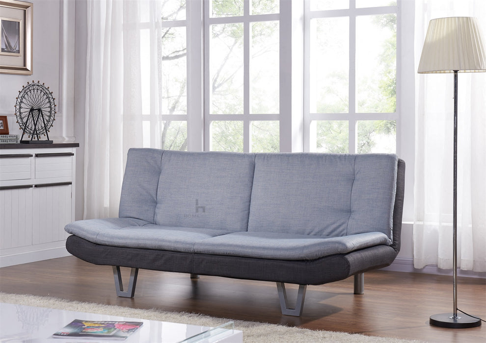 Hudson 3 Seater Fabric Sofa Bed Charcoal Base with Duck Egg Grey Duo Contrast Topper