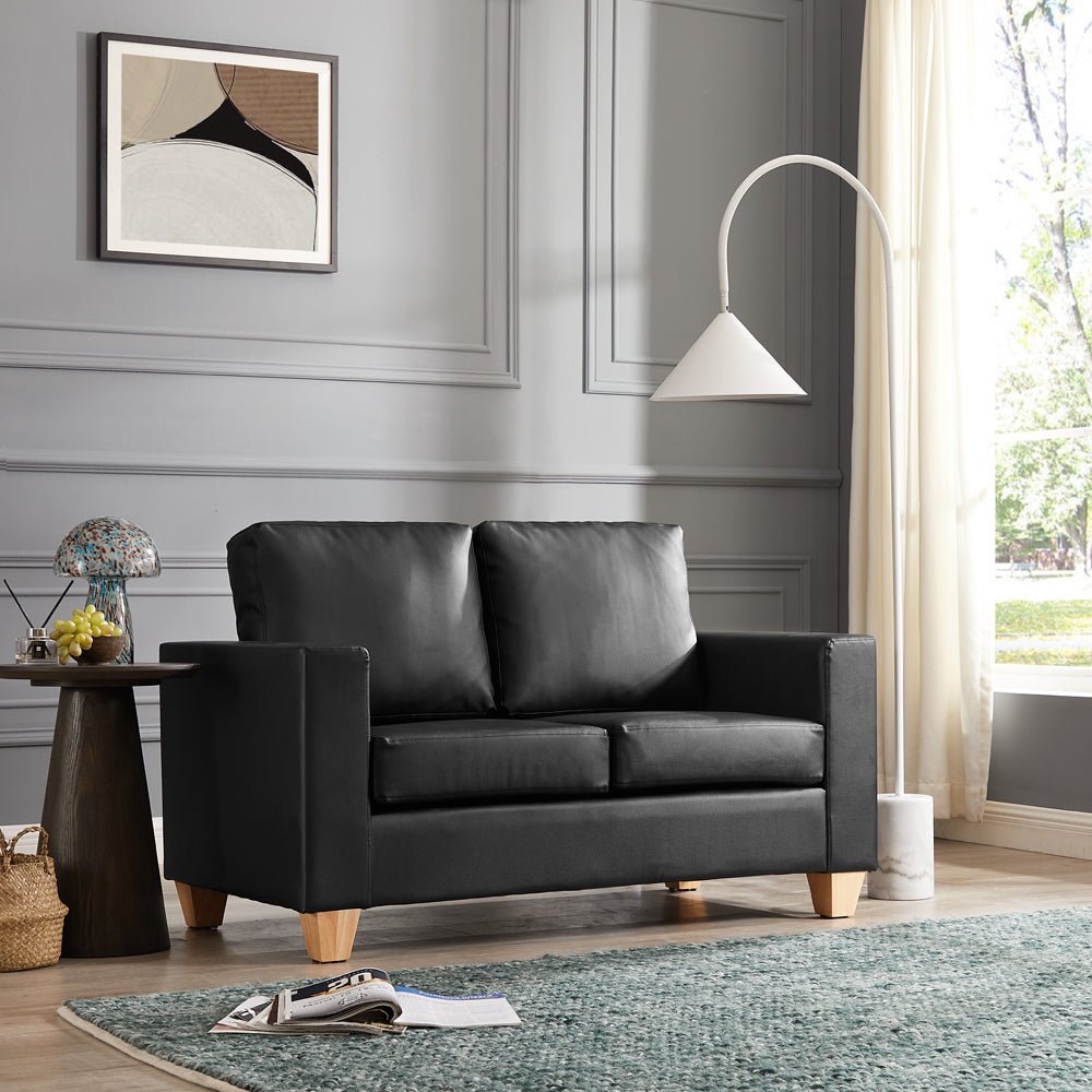 Faux Leather Sofa Seater Cushioned Settee Black