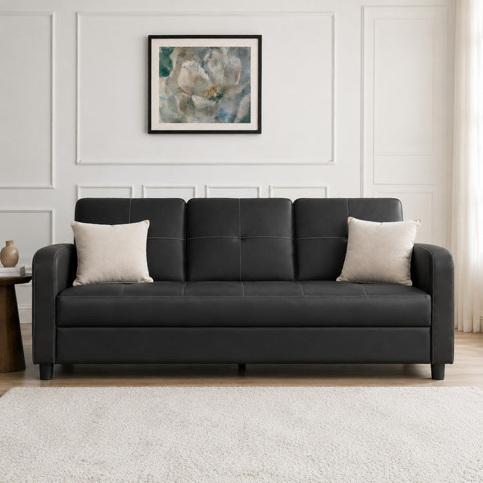 Tampa Sofa Bed, Contrast Stitching, Cupholder Tray, Black Faux Leather