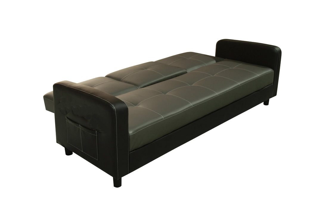 Sofa Bed with Magazine Pocket Cup Holder Faux Leather 3 Seater Modern Design, Ash Grey