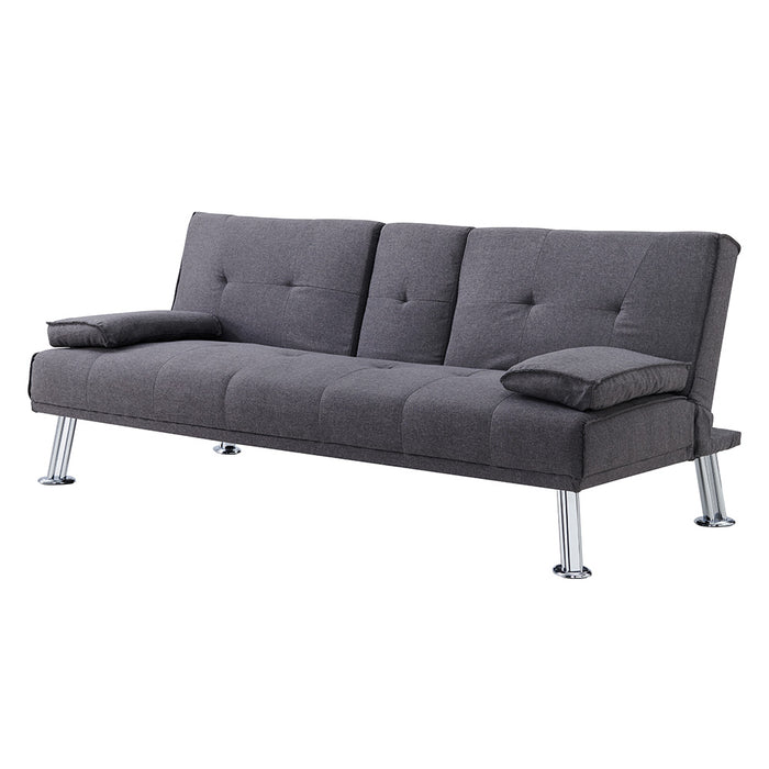 Fabric Sofa Bed Cupholder 3 Seater Chrome Legs Velvet or Fabric, Charcoal