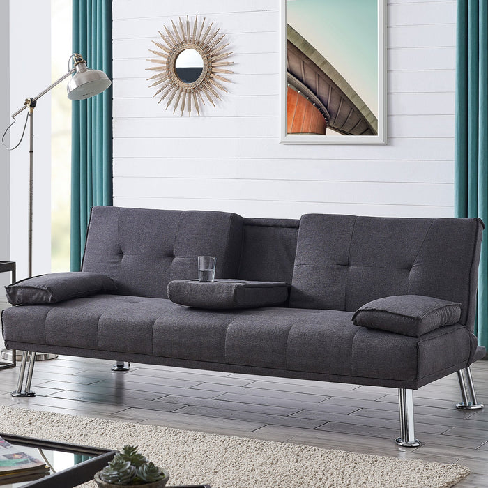 Indiana Fabric Sofa Bed with Cupholder Tray, Charcoal Fabric