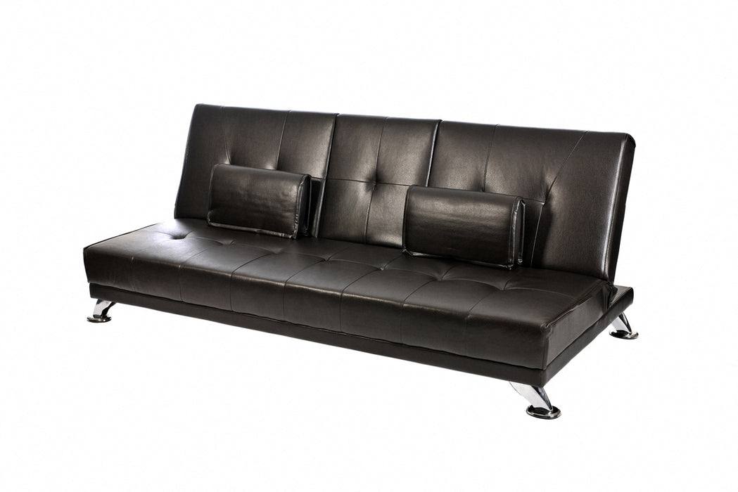 Sofa Bed Faux Leather Cupholder 3 Seater Chrome Legs, Black