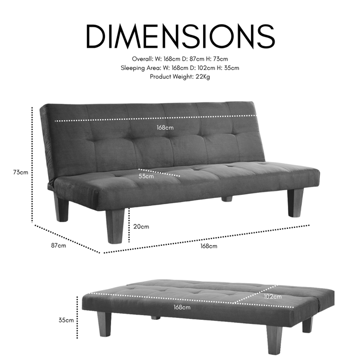 Atlanta Fabric Sofa Bed, Charcoal Faux Suede Fabric