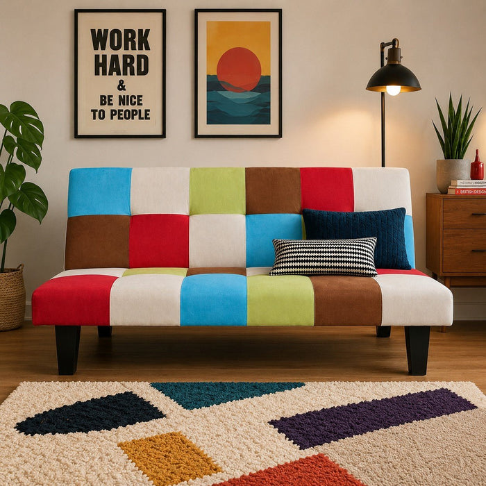 Atlanta Fabric Sofa Bed, Rainbow Patchwork Fabric