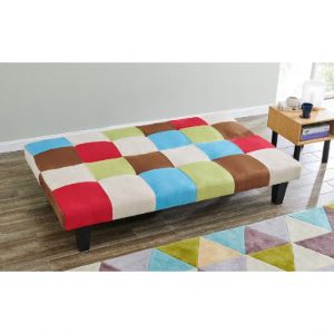 Patchwork Sofa Bed Click-Clack 3 Seater Rainbow Multi-Coloured Sofa Retro Style