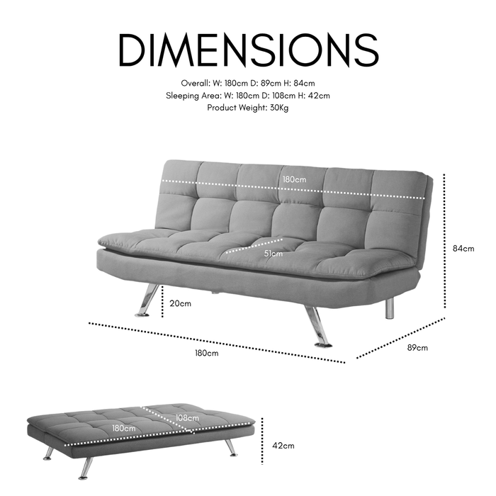 Kingston Fabric Sofa Bed with Chrome Legs, Blue Fabric