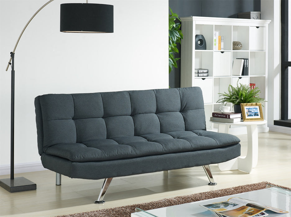 Padded Sofa Bed Fabric 3 Seater Padded Sofabed Suite Chrome Legs Cube Design New, Charcoal