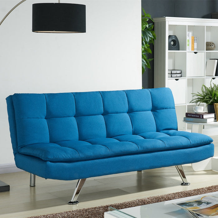 Kingston Fabric Sofa Bed with Chrome Legs, Blue Fabric