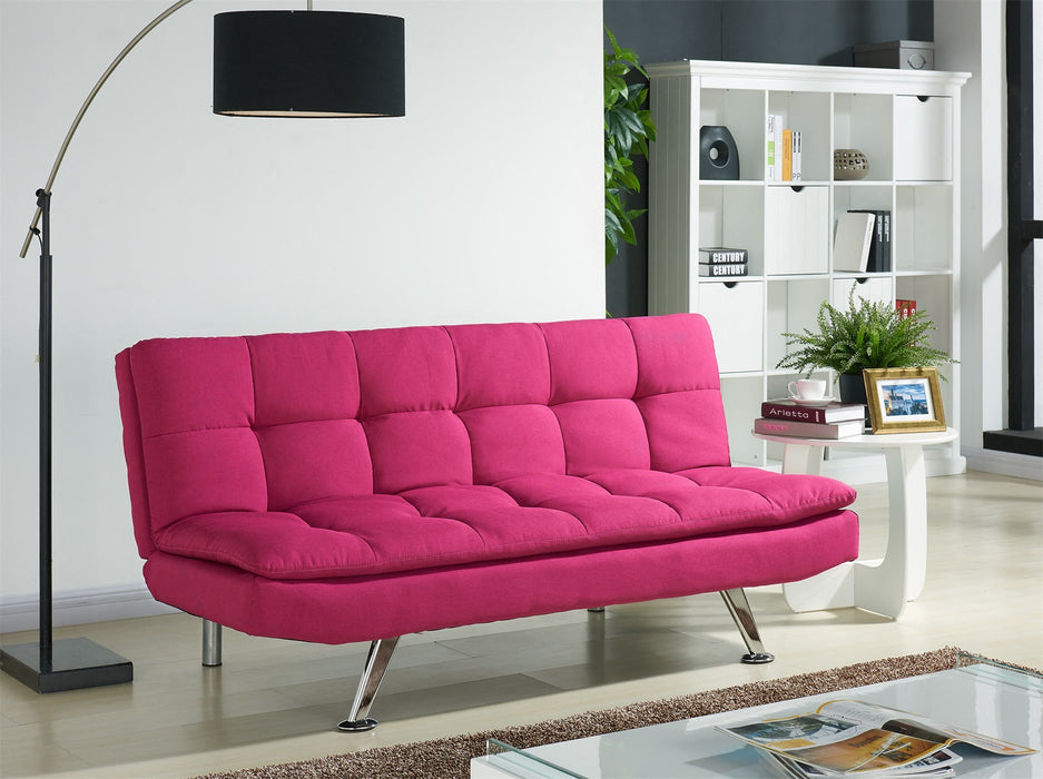 Padded Sofa Bed Fabric 3 Seater Padded Sofabed Suite Chrome Legs Cube Design New, Pink