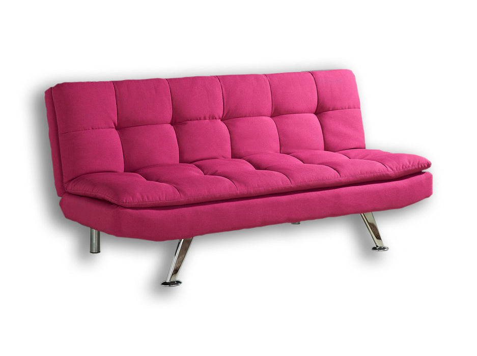 Padded Sofa Bed Fabric 3 Seater Padded Sofabed Suite Chrome Legs Cube Design New, Pink