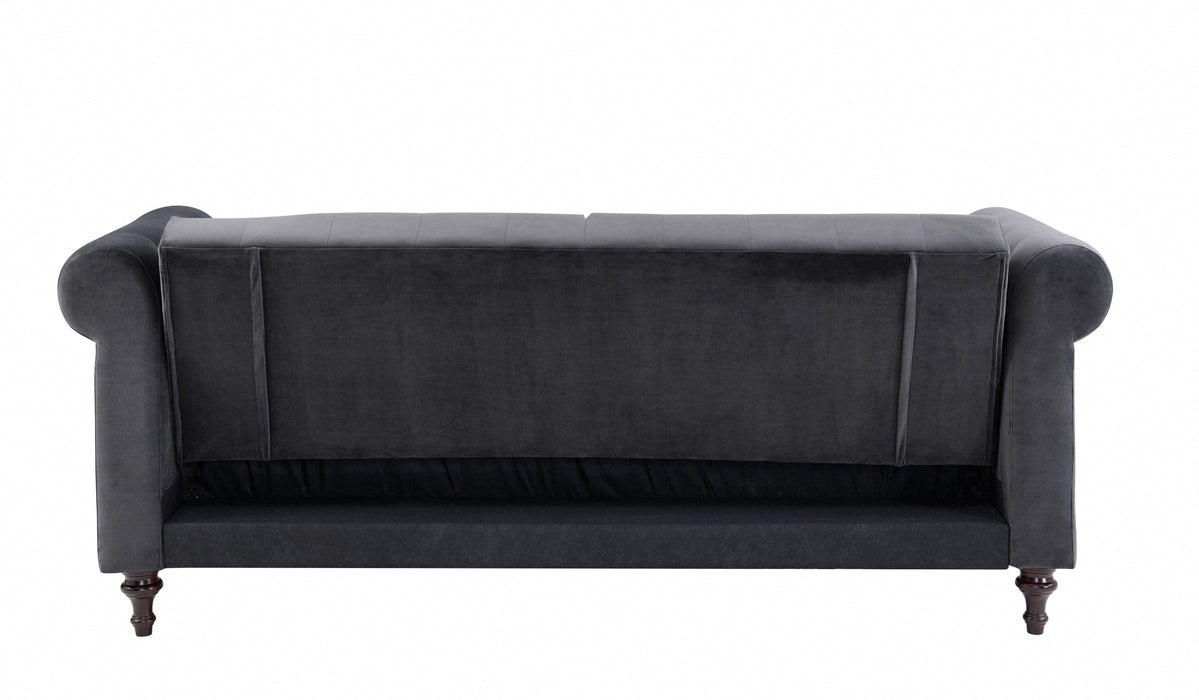 Velvet Sofa Bed Chesterfield Style 3 Seater Sofa Button Design, Dark Grey