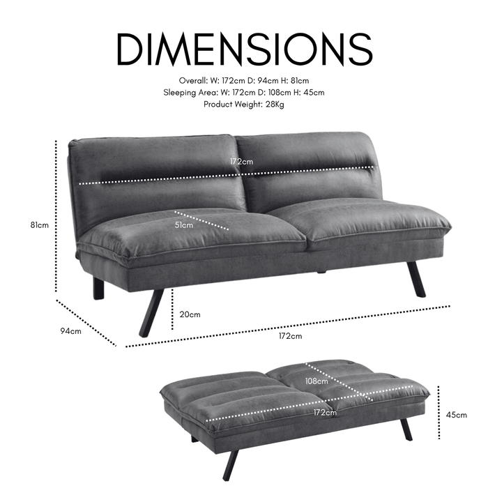 Edmonton Air Leather Fabric Sofa Bed, Grey Air Leather Fabric