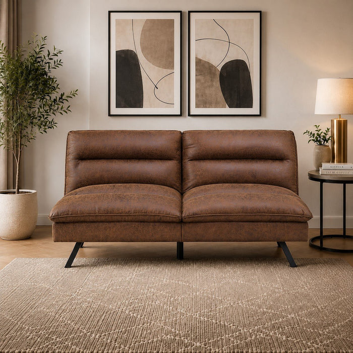 Edmonton Air Leather Fabric Sofa Bed, Brown Air Leather Fabric