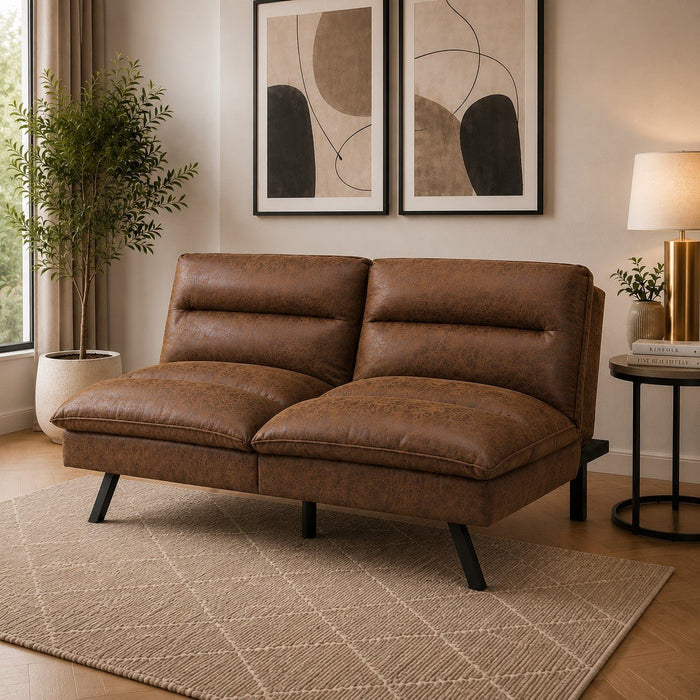 Edmonton Air Leather Fabric Sofa Bed, Brown Air Leather Fabric