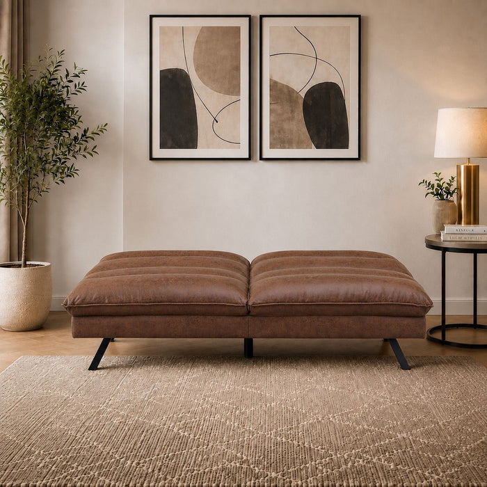 Edmonton Air Leather Fabric Sofa Bed, Brown Air Leather Fabric