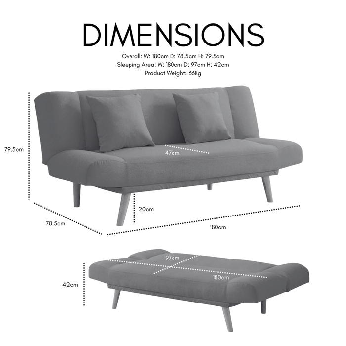 Hamilton Fabric Sofa Bed With Wooden Legs, Blue Fabric