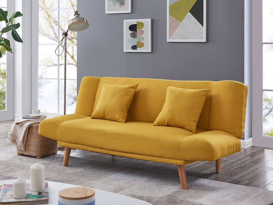 Hamilton Fabric Sofa Bed With Matching throw Cushions, Wooden Legs, Mustard Fabric