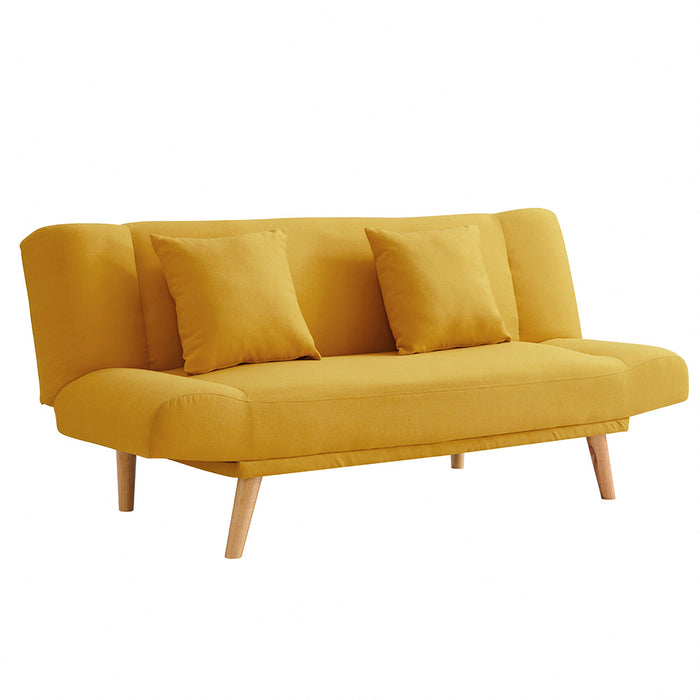 Hamilton Fabric Sofa Bed With Matching throw Cushions, Wooden Legs, Mustard Fabric