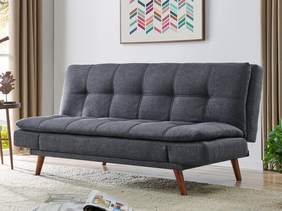 Duncan Fabric Sofa Bed With Adjustable Armrests, Wooden Legs, Dark Grey Fabric