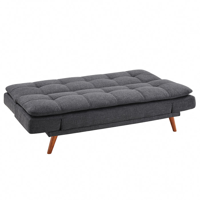 Duncan Fabric Sofa Bed With Adjustable Armrests, Wooden Legs, Dark Grey Fabric