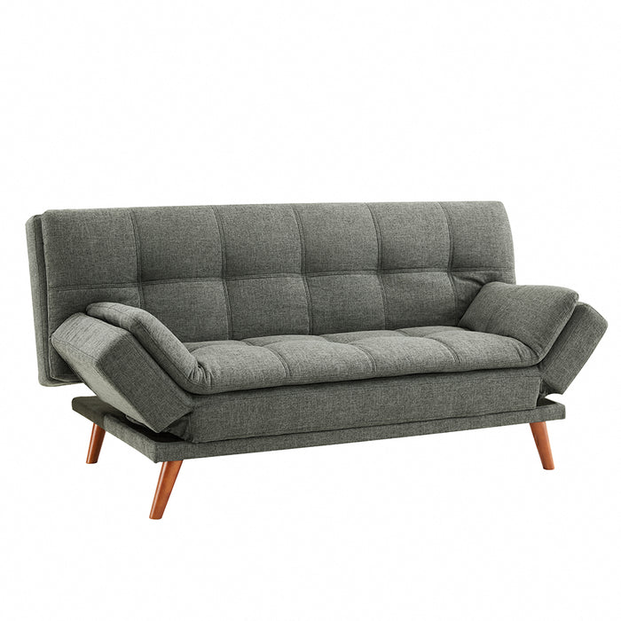 Duncan Fabric Sofa Bed With Adjustable Armrests. Wooden Legs, Light Grey Fabric