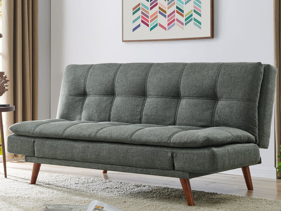 Duncan Fabric Sofa Bed With Adjustable Armrests. Wooden Legs, Light Grey Fabric