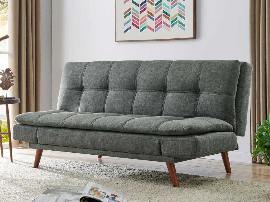 Duncan Fabric Sofa Bed With Adjustable Armrests. Wooden Legs, Light Grey Fabric
