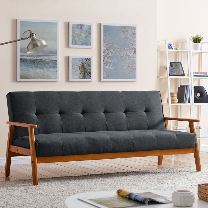 Langford Fabric Sofa Bed With Dark Wooden Frame, Charcoal fabric