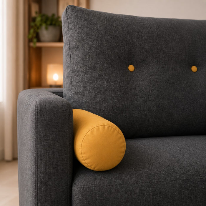 Langley Fabric Sofa Bed With Light Wooden Legs, Contrasting Bolster Cushions, Charcoal fabric