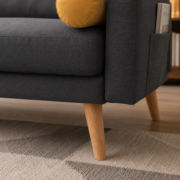 Langley Fabric Sofa Bed With Light Wooden Legs, Contrasting Bolster Cushions, Charcoal fabric