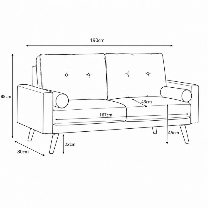 Langley Fabric Sofa Bed With Light Wooden Legs, Contrasting Bolster Cushions, Charcoal fabric